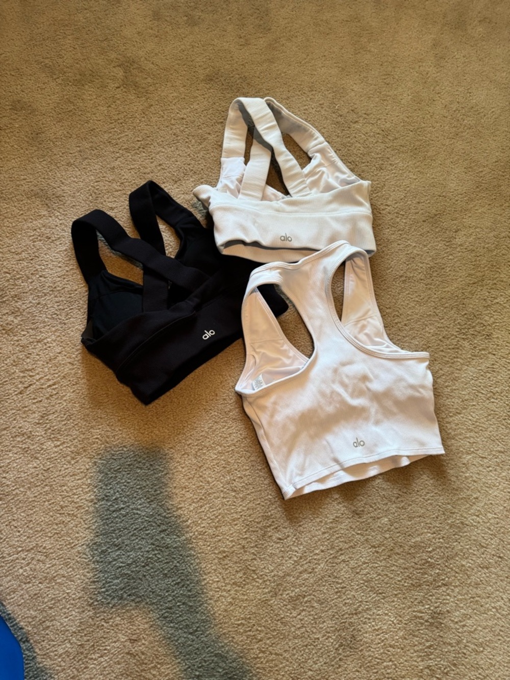 ALO Yoga Black & White Ribbed Racerback Sports Bras - 3 Pack